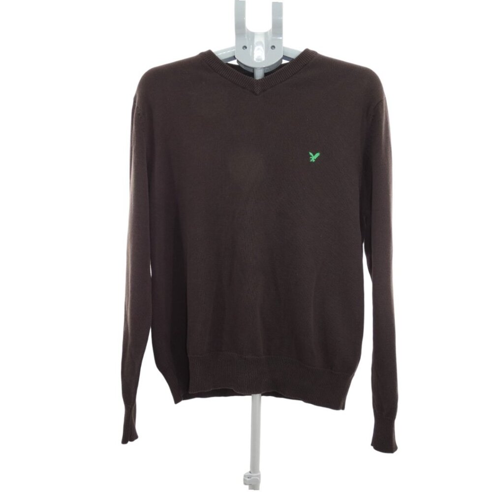 American Eagle Men’s Brown Cotton V-Neck Sweater Size Medium Classic